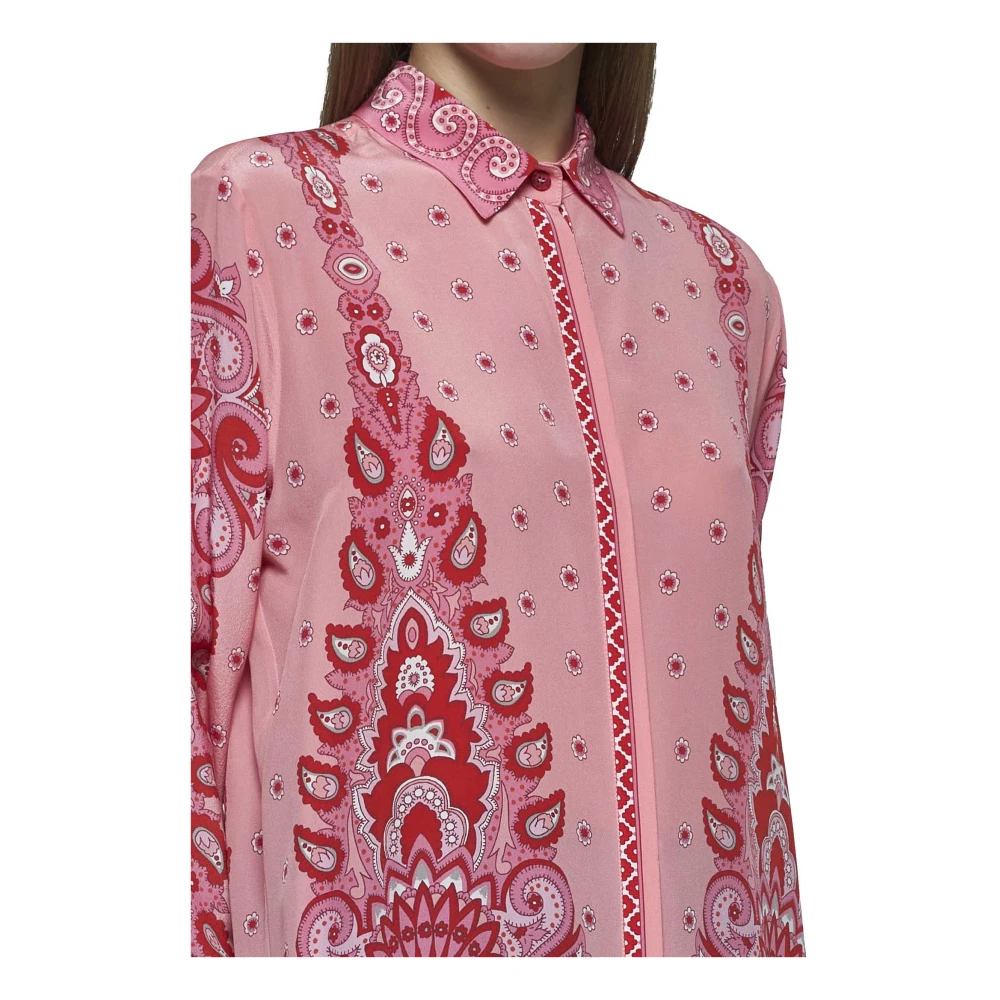ETRO Roze Bloemen Paisley Zijden Overhemd Pink Dames