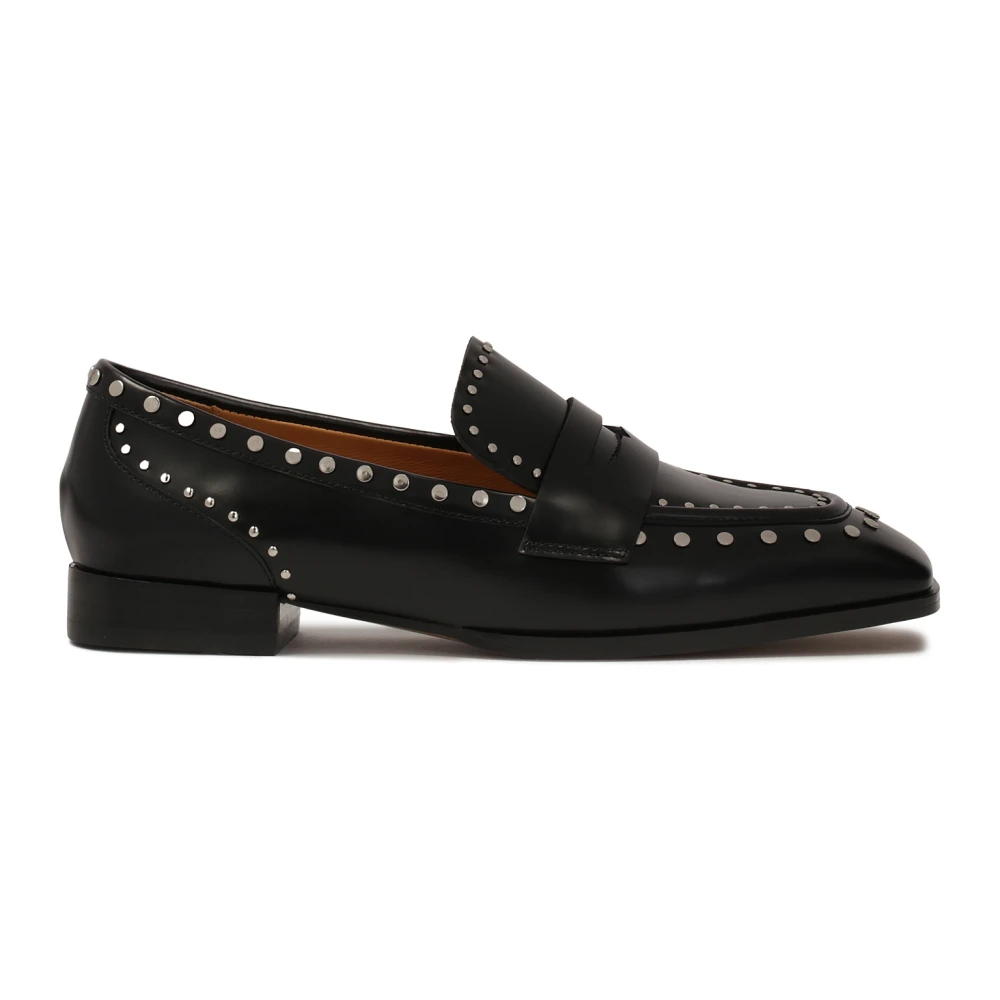 Kazar Svarta loafers med silver metall nitar Black, Dam