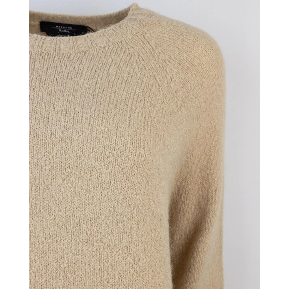 Max Mara Alpaca Gebreide Trui Geribbelde Kraag Manchetten Beige Dames