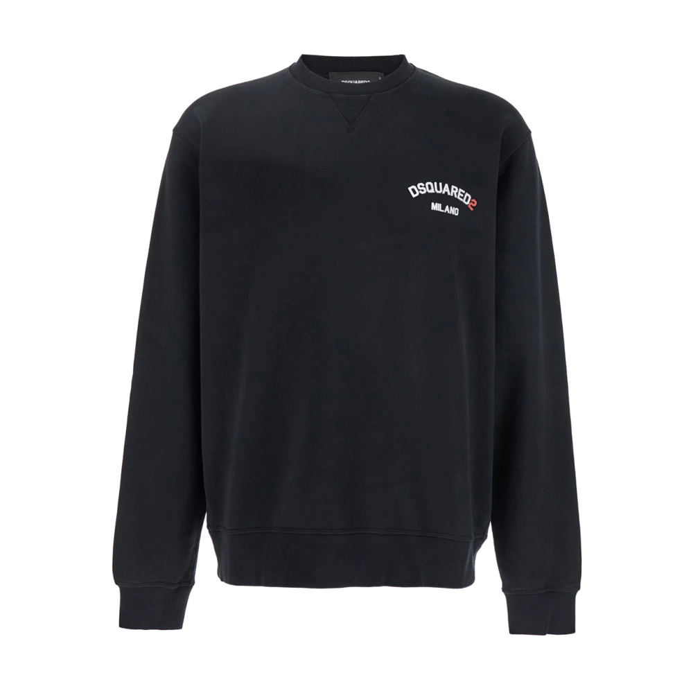 Dsquared2 Zwart Logo Crewneck Sweatshirt Katoen Man Black Heren