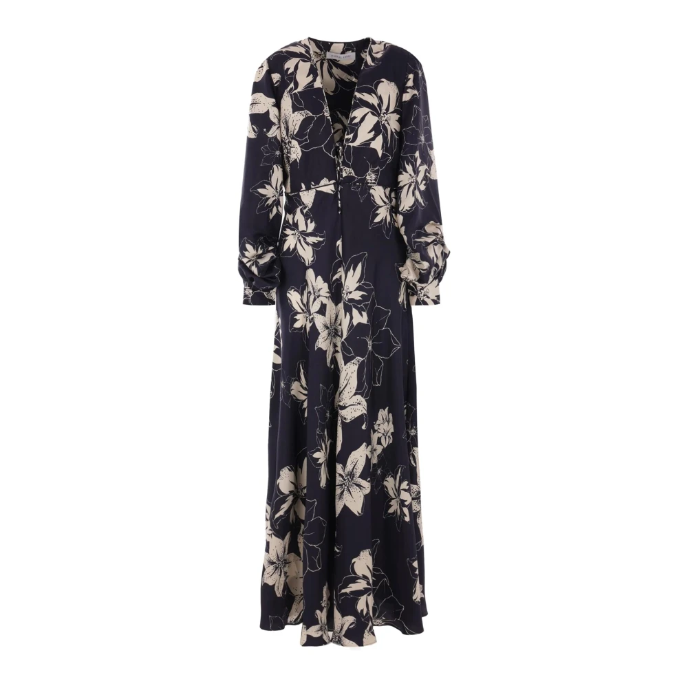 Raquel Diniz Zijden jurk met bloemenprint en V-hals Multicolor Dames