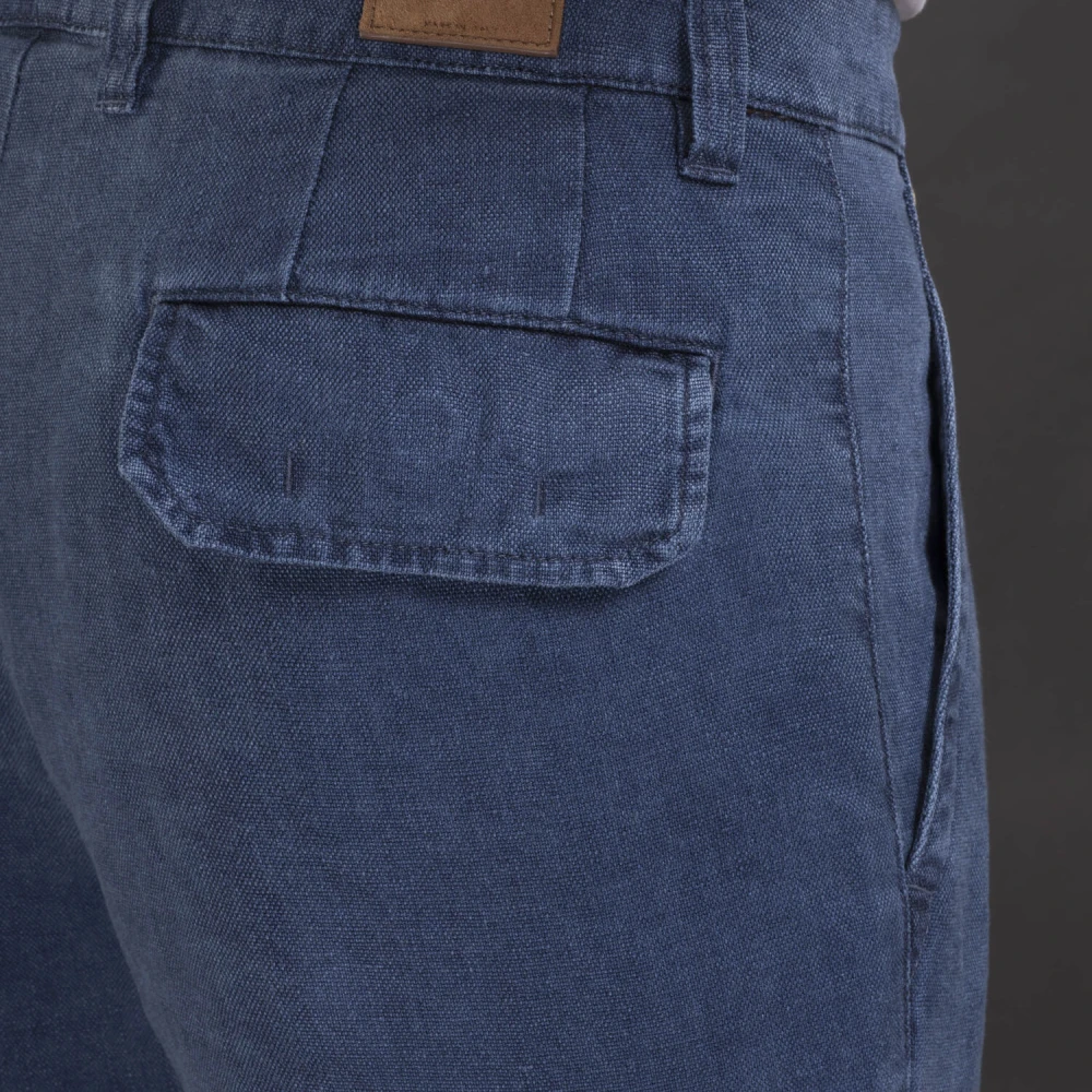 Moorer Indigo Linnen Cargo Broek Blue Heren
