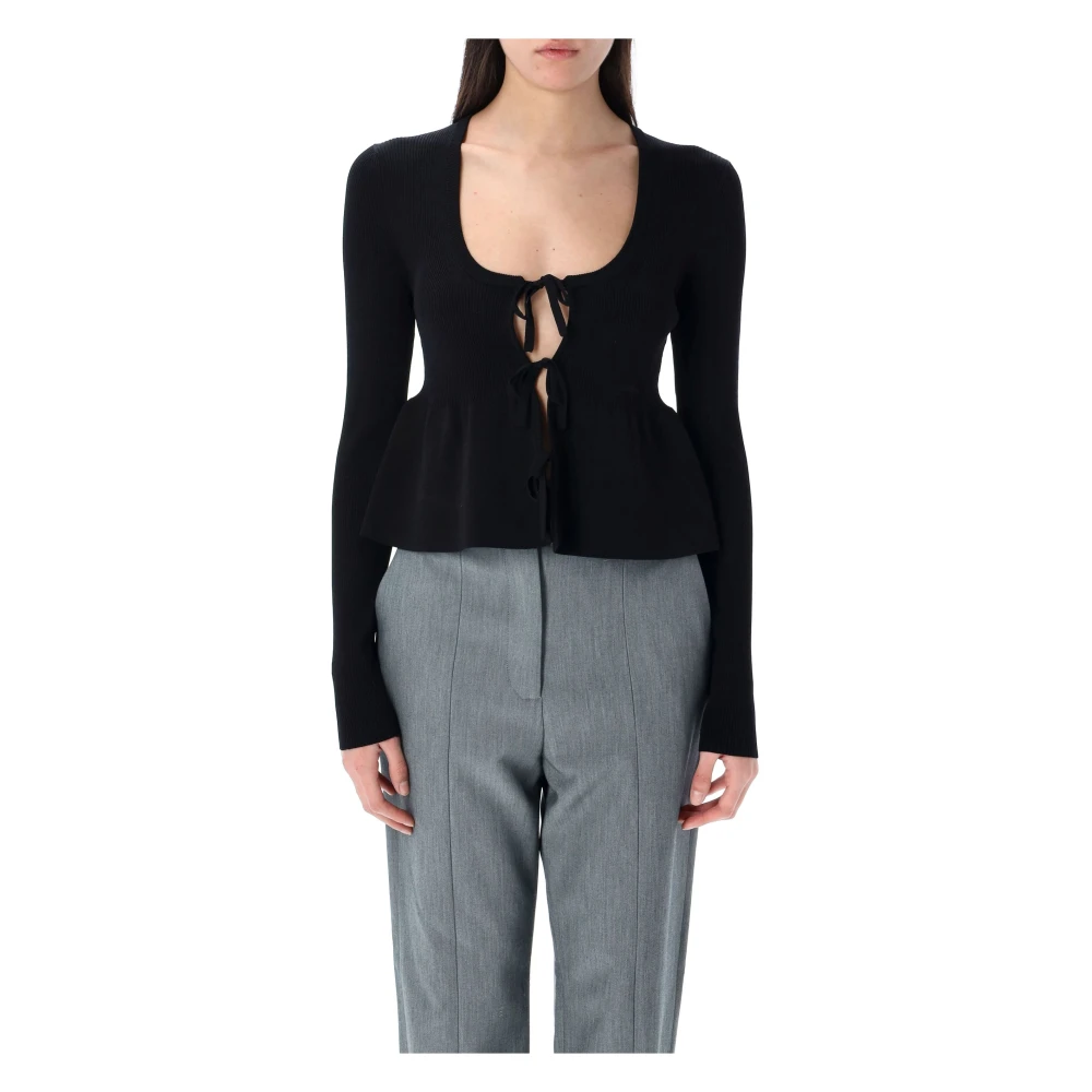 Ganni Zwarte Ribgebreide Strikkoord Vest Black Dames