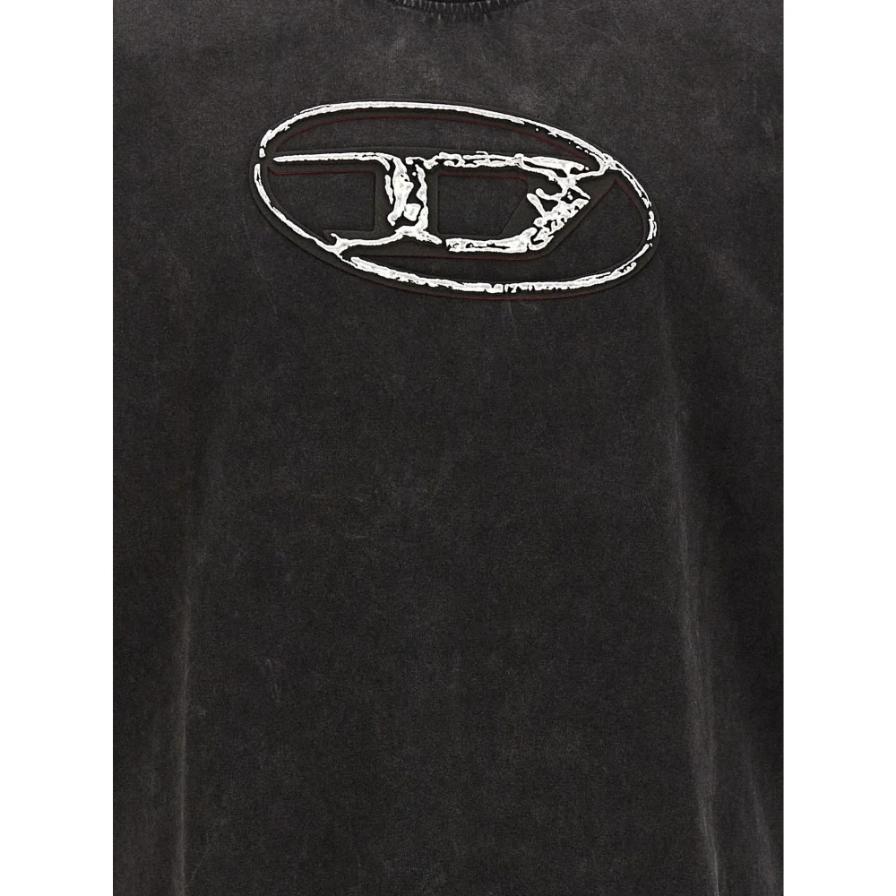 Diesel Zwarte katoenen T-shirt met Oval D-logo Black Heren