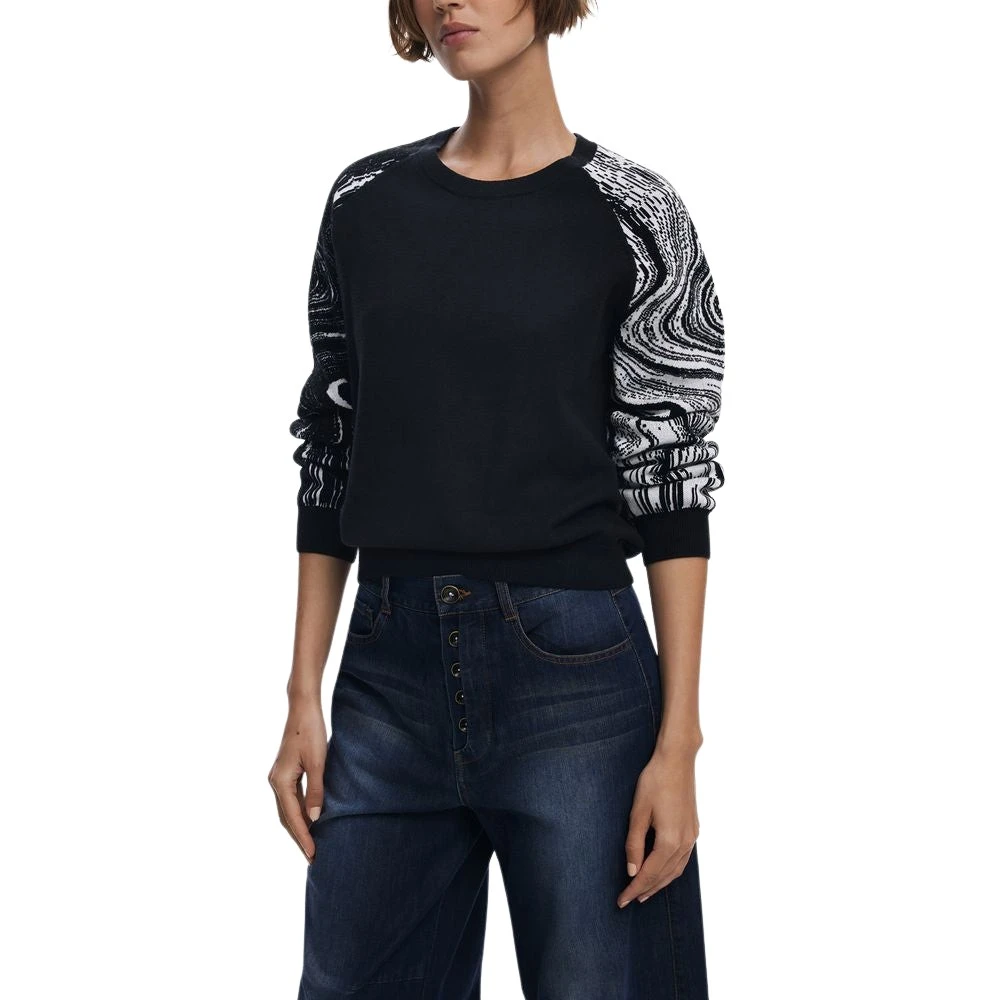 Desigual Women's Black Round-Neck Knitwear, M, Round-Neck Jumper