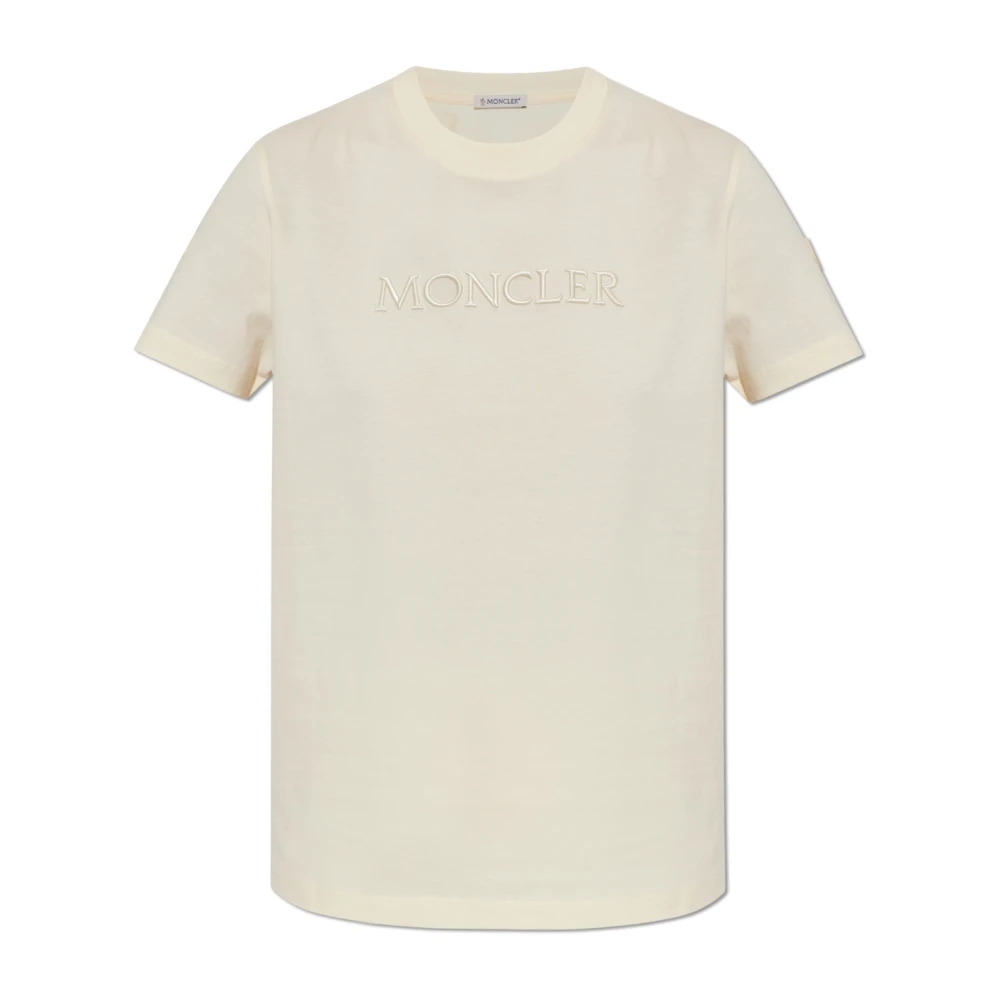 Moncler Beige T-Shirts, Female, L, Logo T-Shirt