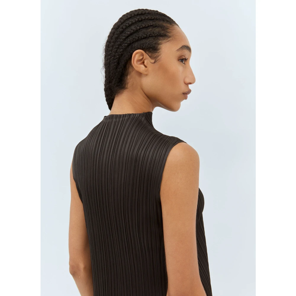 Issey Miyake Geplooide High-Neck Midi Jurk Gray Dames