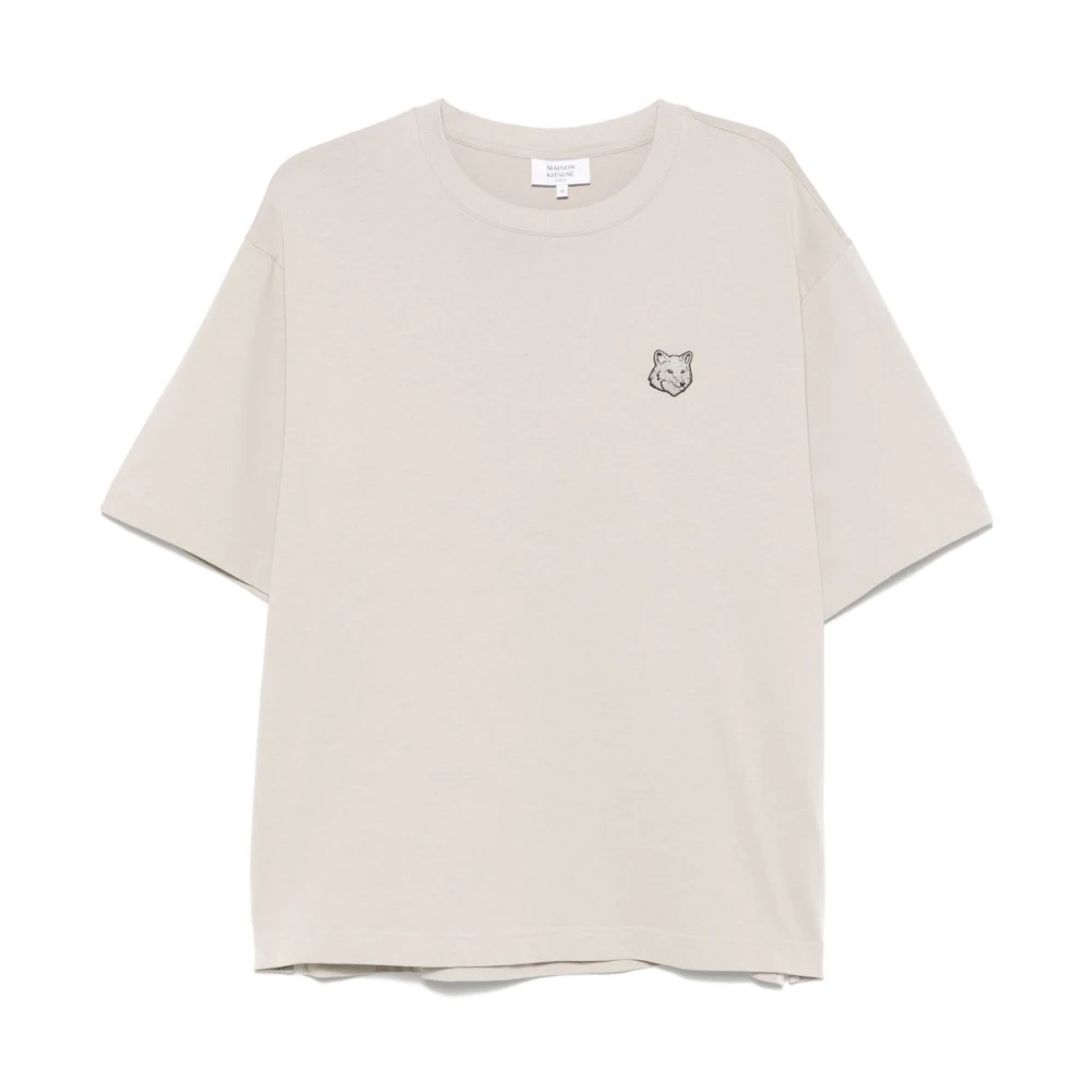 Maison Kitsuné Beige T-shirt met handtekening vos motief Beige Heren