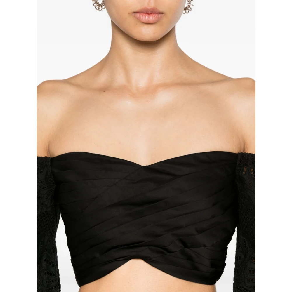 Self Portrait Zwarte Off-shoulder Sweetheart Shirt Black Dames