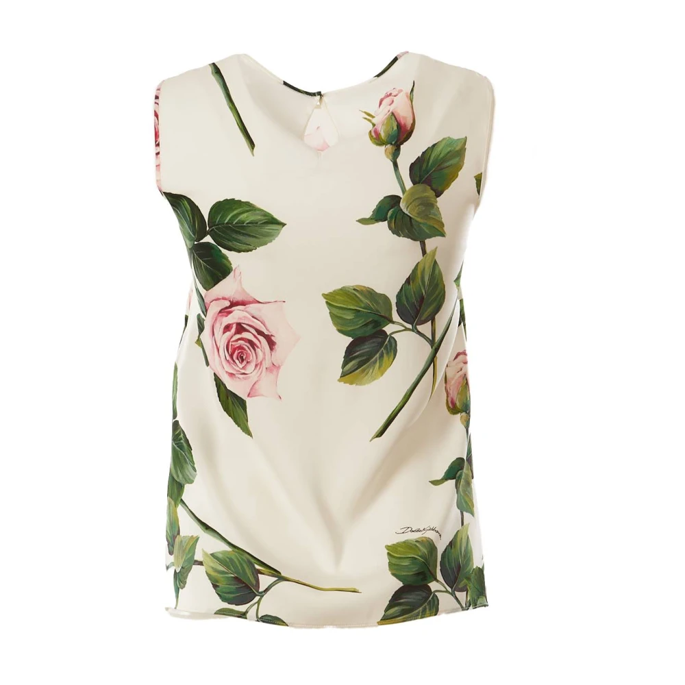 Dolce & Gabbana Roses Mouwloze Top voor Vrouwen White Dames