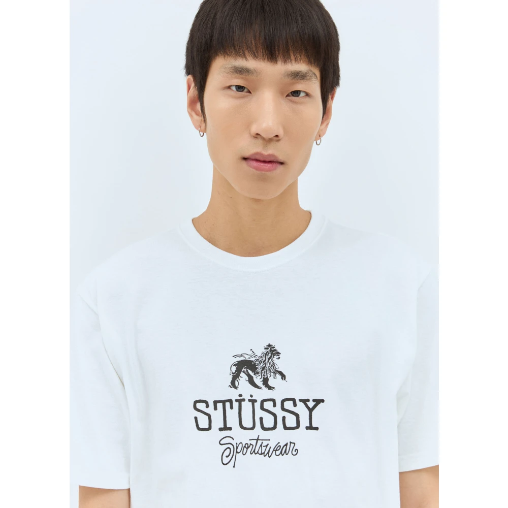 Stüssy Katoenen Jersey Crewneck Logo Print T-Shirt White Heren