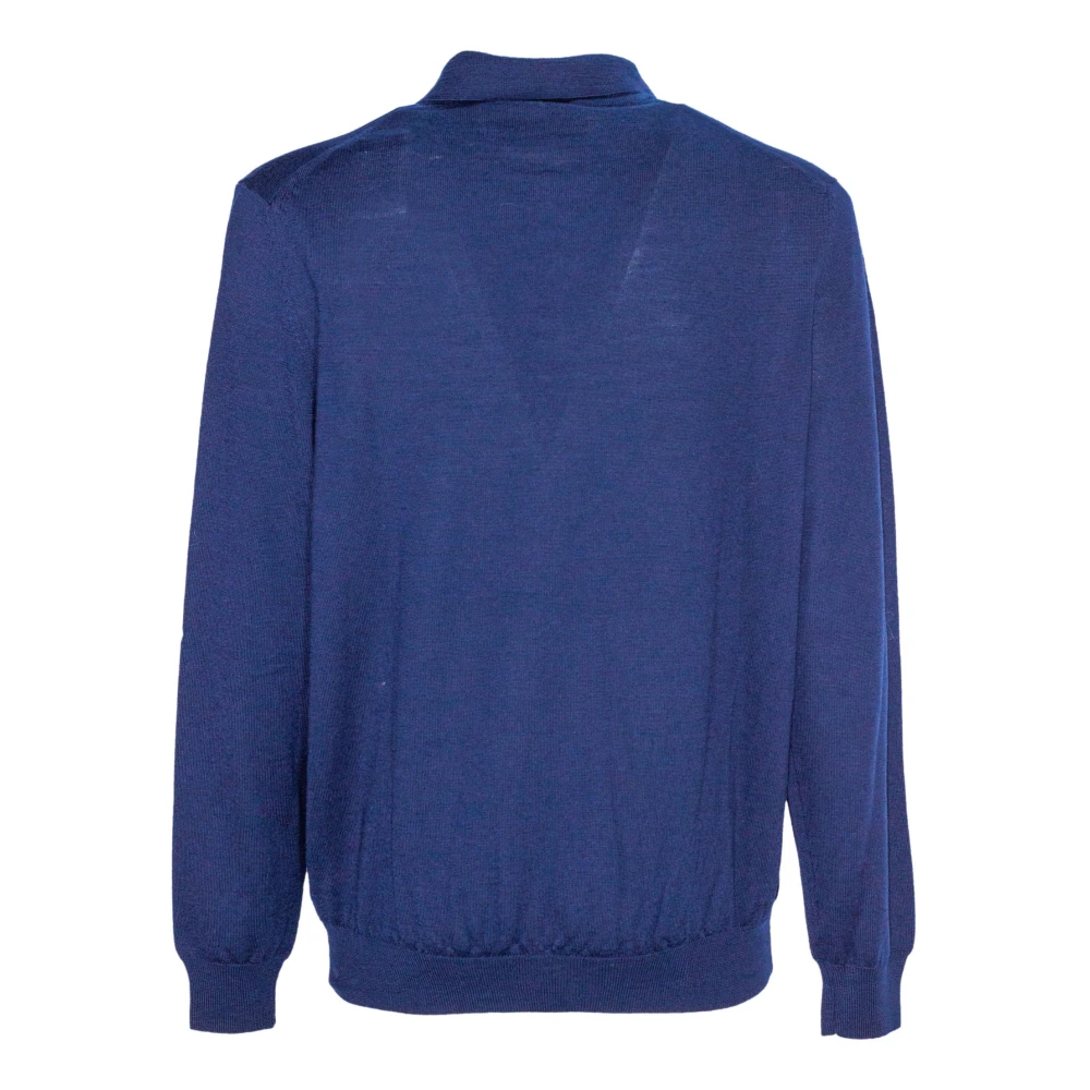 Amaránto Blauwe Polo Wollen Trui Lange Mouw Blue Heren