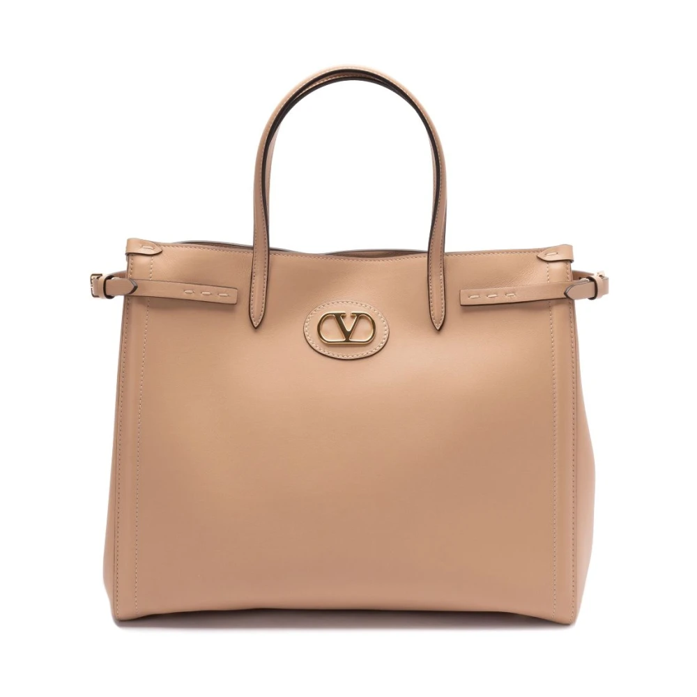 Valentino Garavani Beige Leren Tote Tas VLogo Detail Beige Dames