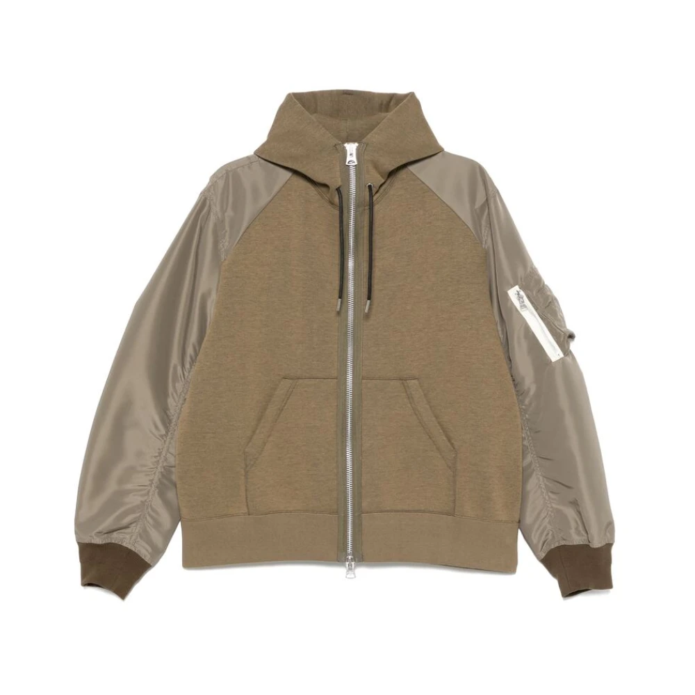 Sacai Olijfgroene Hoodie met Rits Green Heren