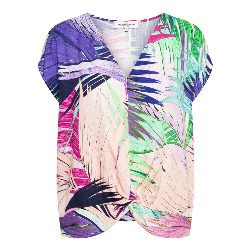 &Co Woman Bladprint V-hals Top Multicolor Dames