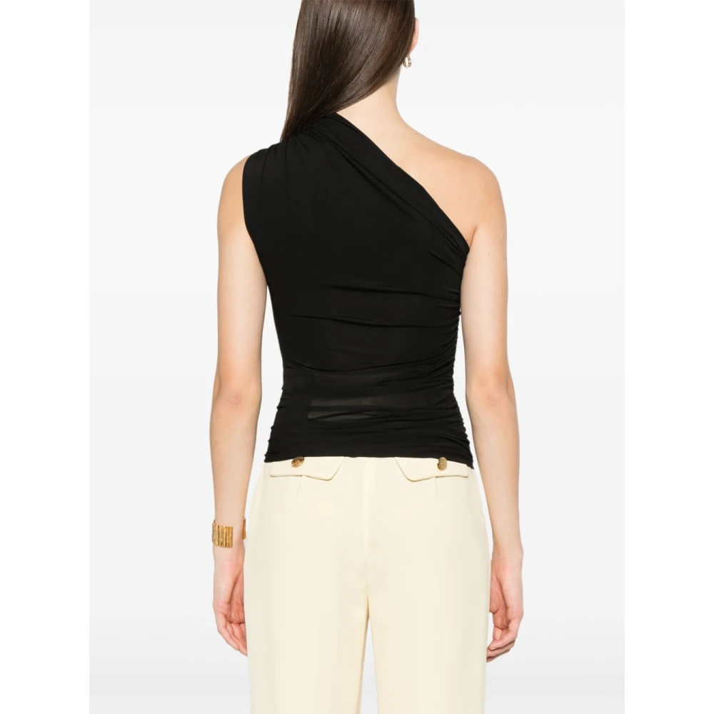 Elisabetta Franchi Zwarte Asymmetrische Mouwloze Top Black Dames