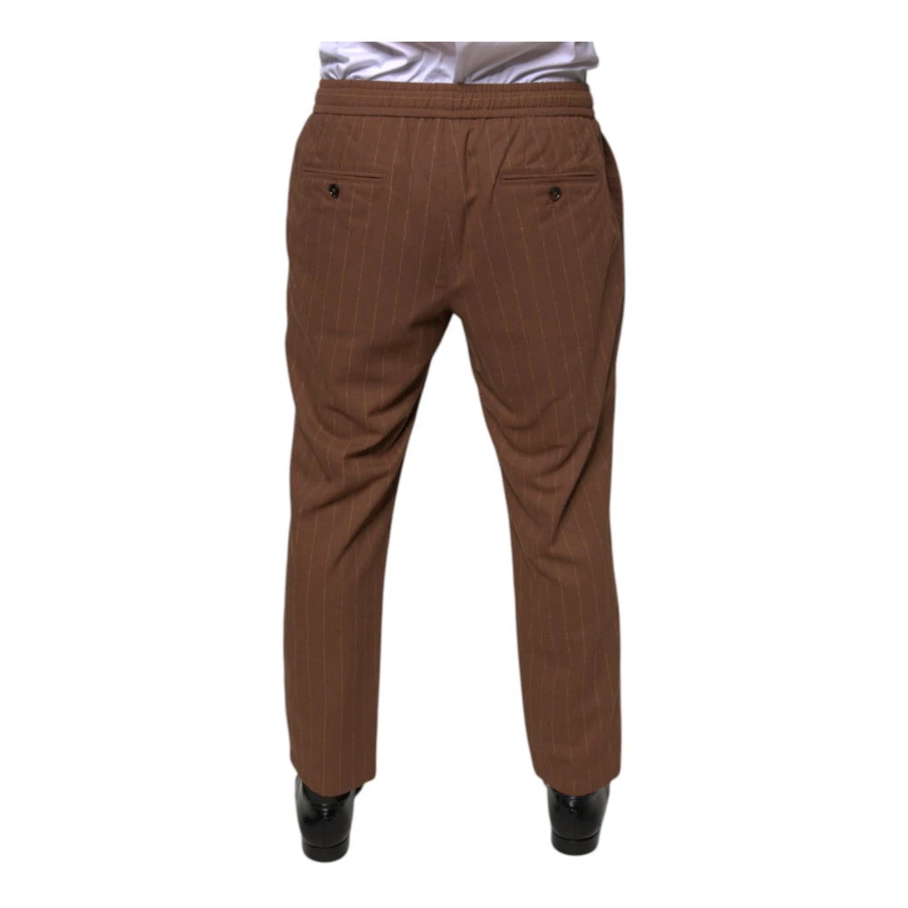 Dolce & Gabbana Gestreepte Skinny Dress Pants met Trekkoordsluiting Brown Heren