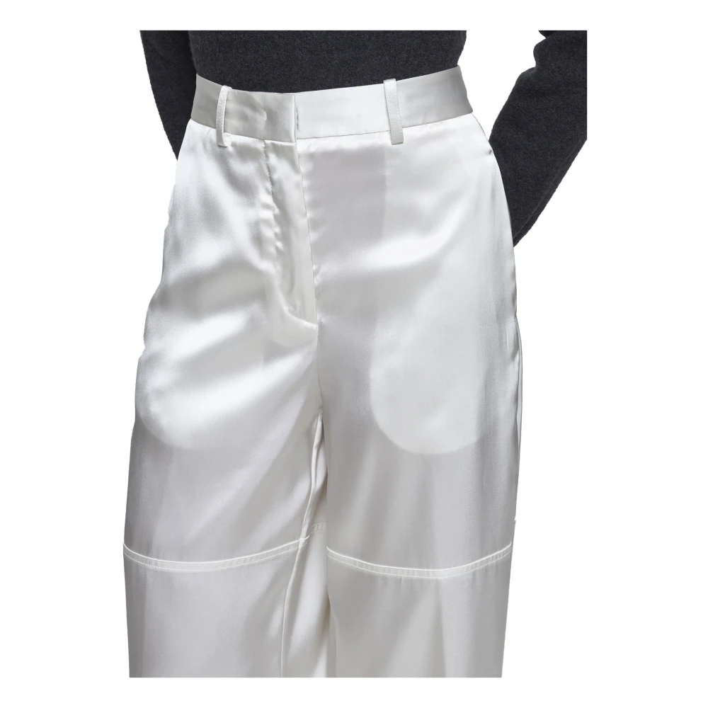 Jil Sander Witte Satijnen Wijde Pijp Broek White Dames