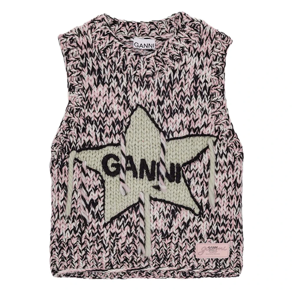 Ganni Handgebreide Grafische Wollen Vest Multicolor Dames