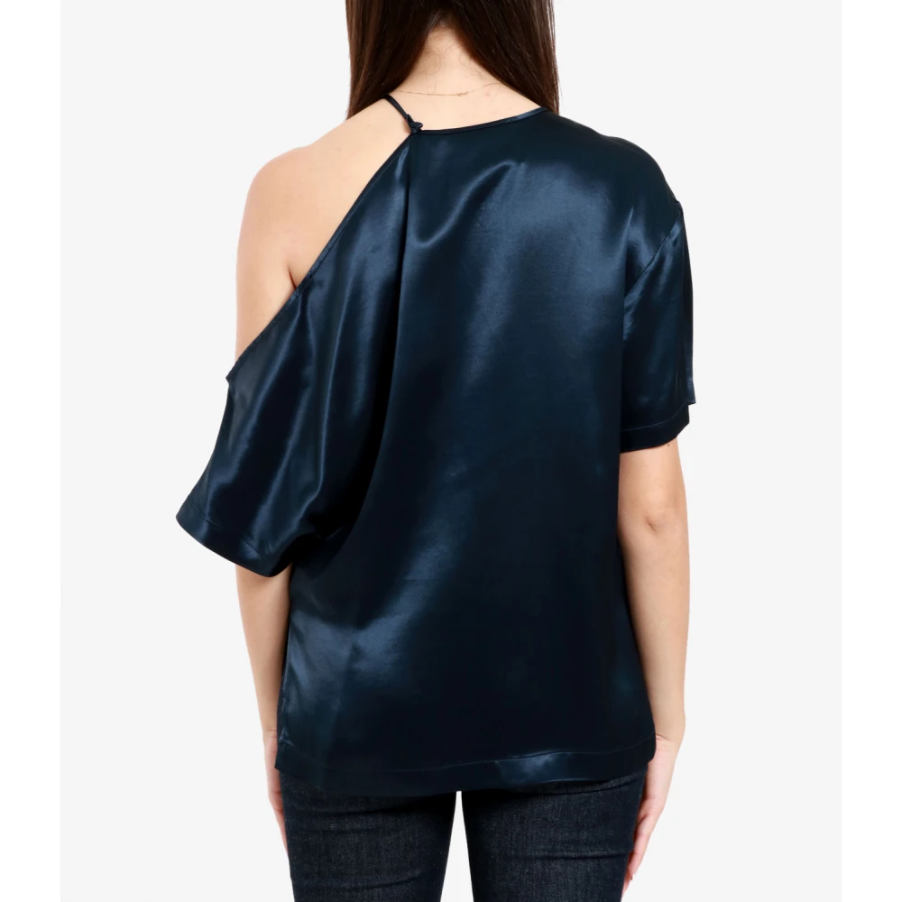 Erika Cavallini Blauwe Satijnen Shirt met Ronde Halslijn Blue Dames