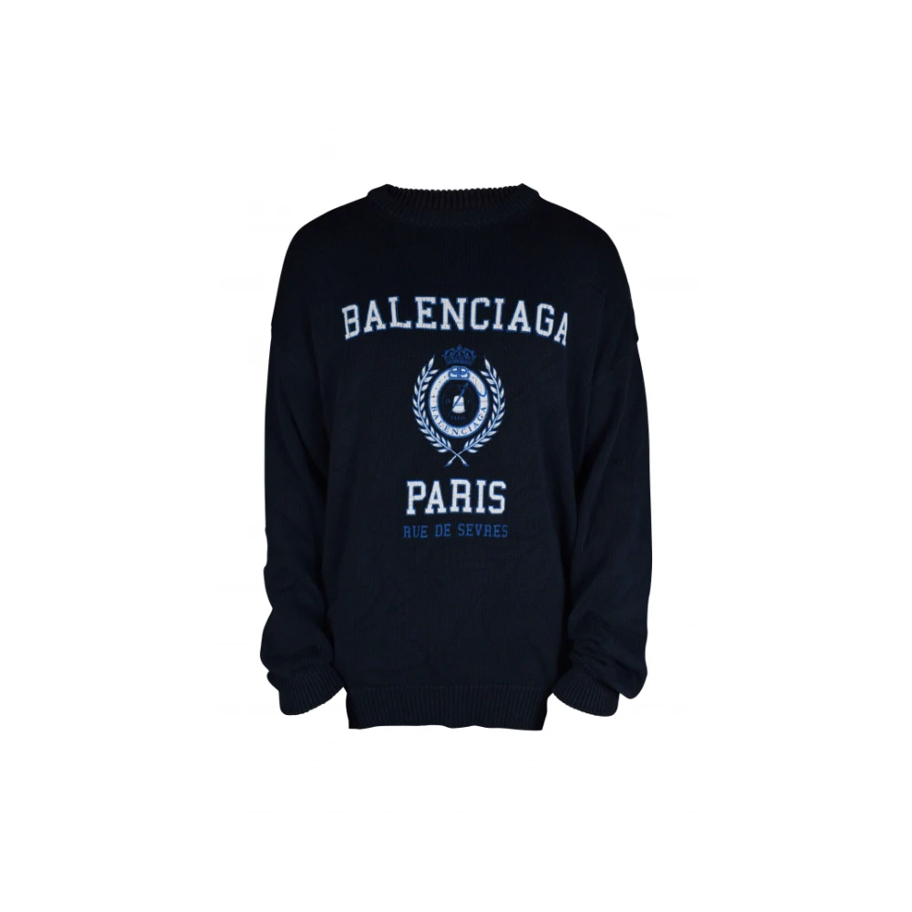 Balenciaga Navy Blue Logo Print Sweater Blue Heren