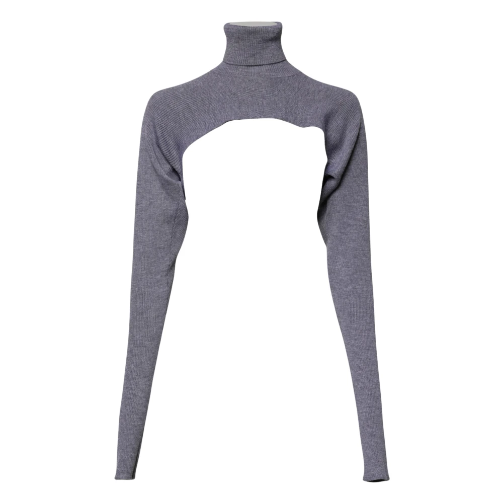 Dolce & Gabbana Women's Gray Turtlenecks, Xs, Wool Knit Turtleneck Cropped Top Jumper
