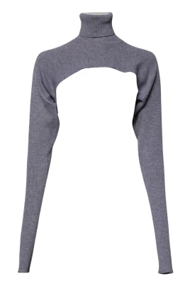 Stickad tröja med polokrage i ull, Cropped Top