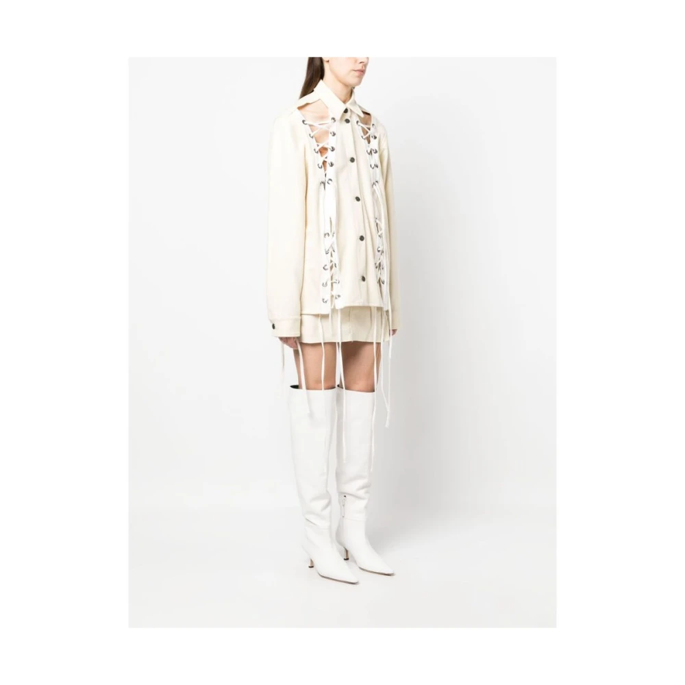 Julfer Ivory Lace-Up Wool Jacket Beige Dames