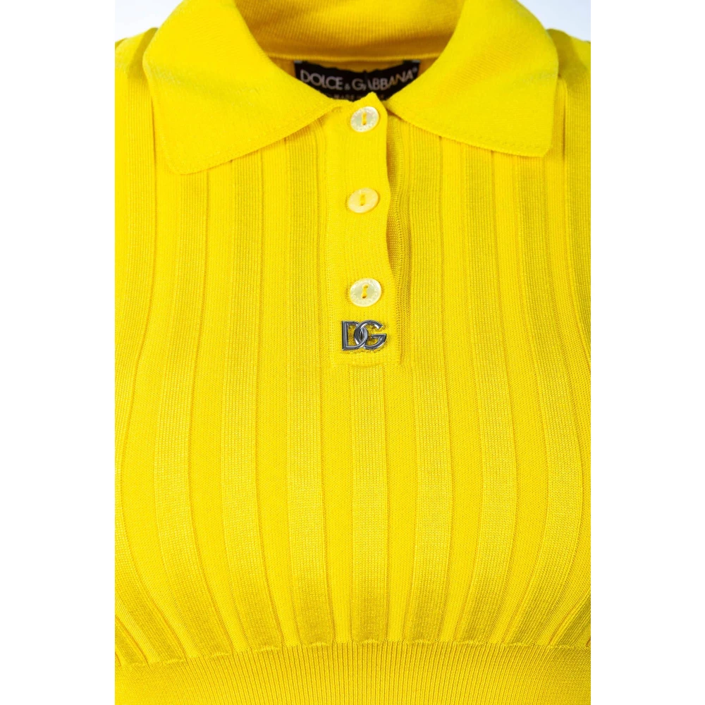 Dolce & Gabbana Korte Polo Hals Jumper voor Vrouwen Yellow Dames