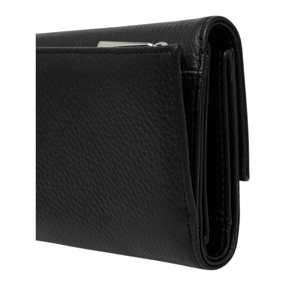 Twinset Zwarte leren portemonnee met drukknoopsluiting Black Dames