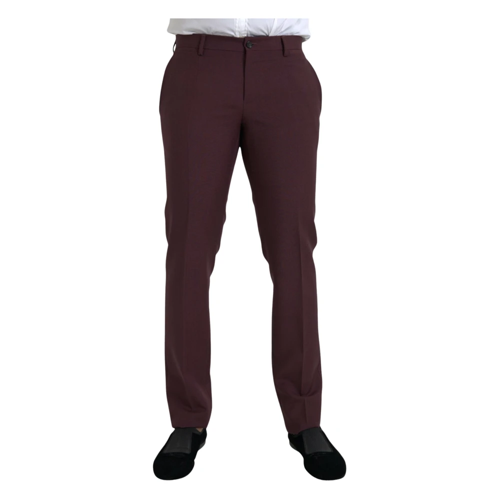 Dolce & Gabbana Maroon Wool Men Slim Fit Dress Pants - IT48 | M - Image 2