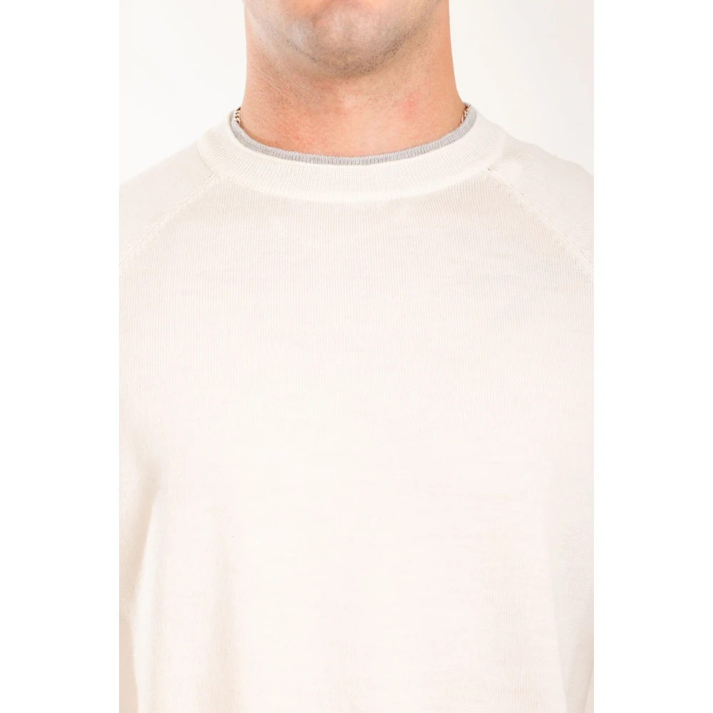 Eleventy Contrast Rib Sweater White Heren