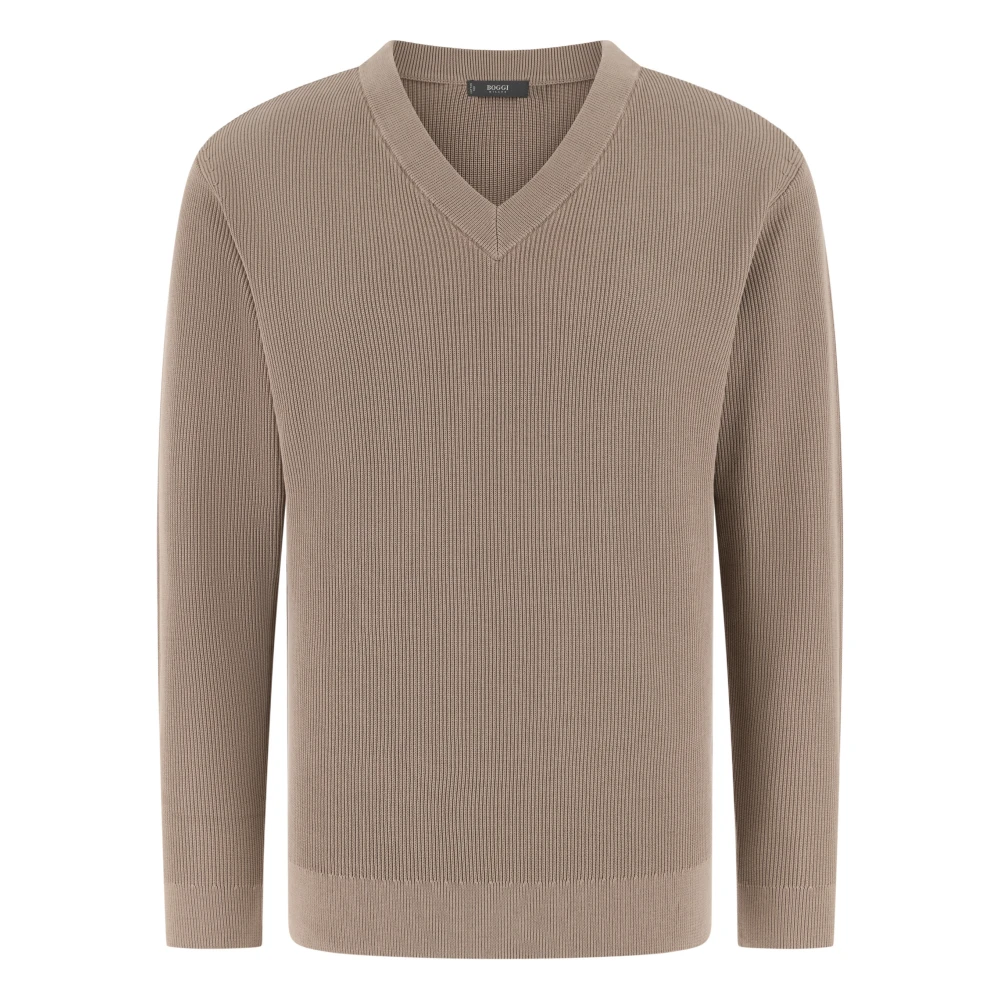 Boggi Milano Mannelijk Beige Truien & Vesten Heren, 2XL, Katoen, Katoenen En Zijden V-Hals Trui