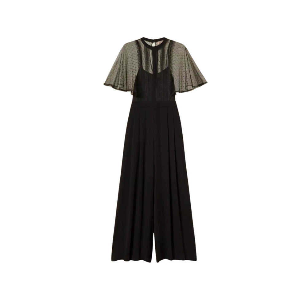 Twinset Donna Nero - Tuta In Crêpe E Tulle Plumetis - Jumpsuits & Playsuits - L