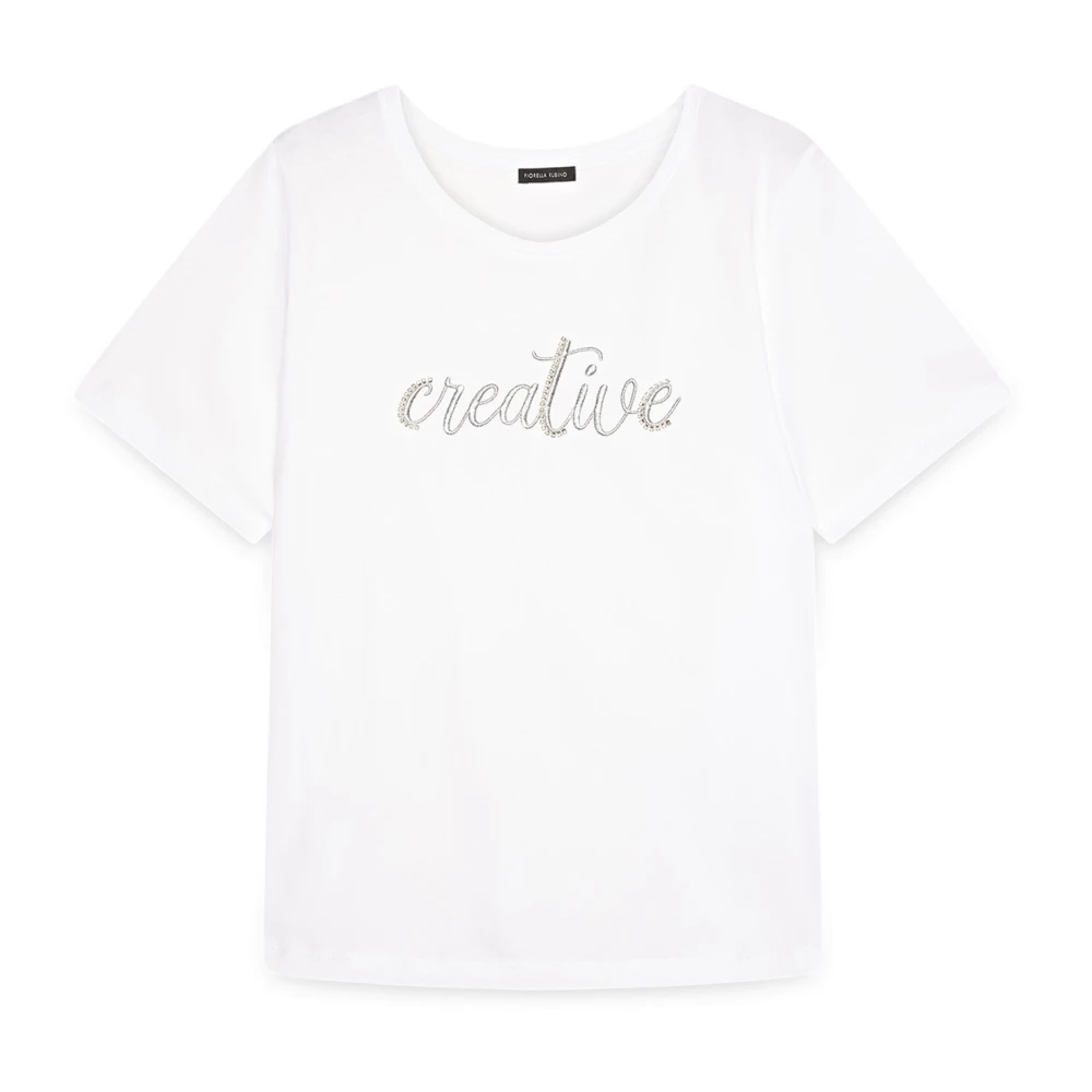 Fiorella Rubino Vit Jersey T-Shirt Med Broderad Text