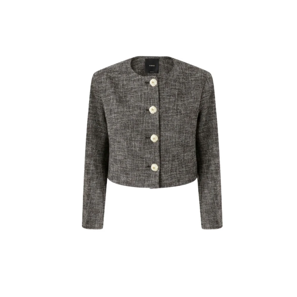 Pinko Women's Black Tweed Cropped Jacket With Star Buttons