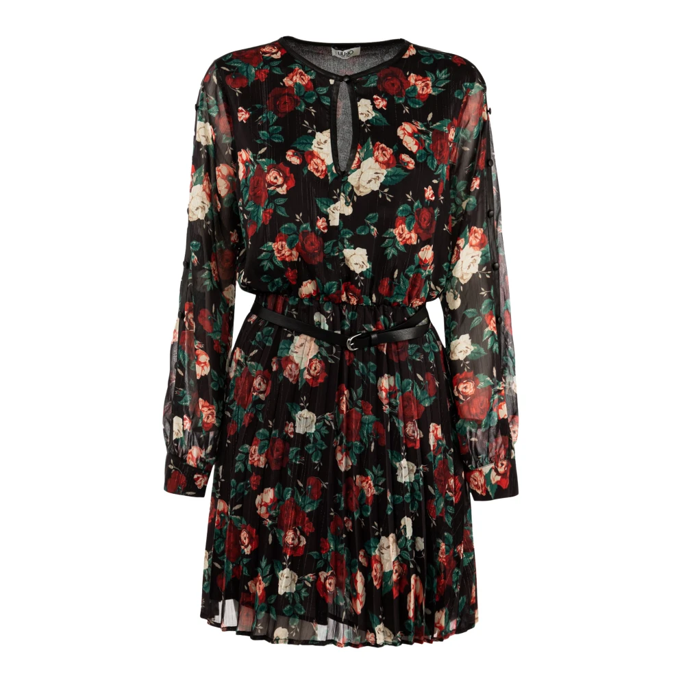 Liu Jo Elegante Korte Zwarte Bloemenjurk Multicolor Dames