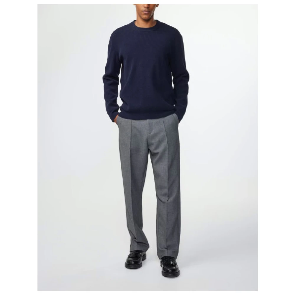 Nn07 Ribgebreide Pullover met Ronde Hals Blue Heren