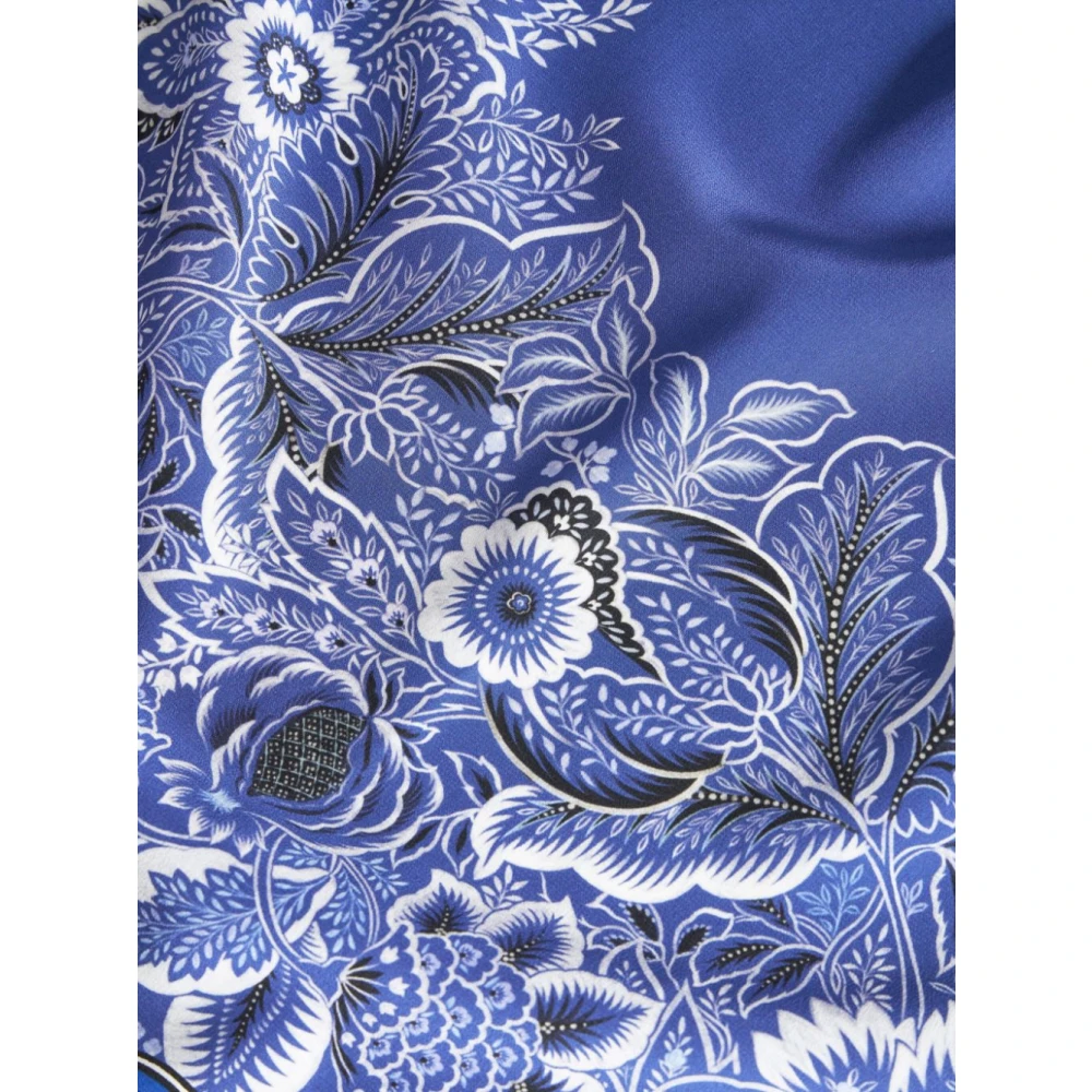 ETRO Blauwe Bloemenprint Zijden Overhemd Blue Dames