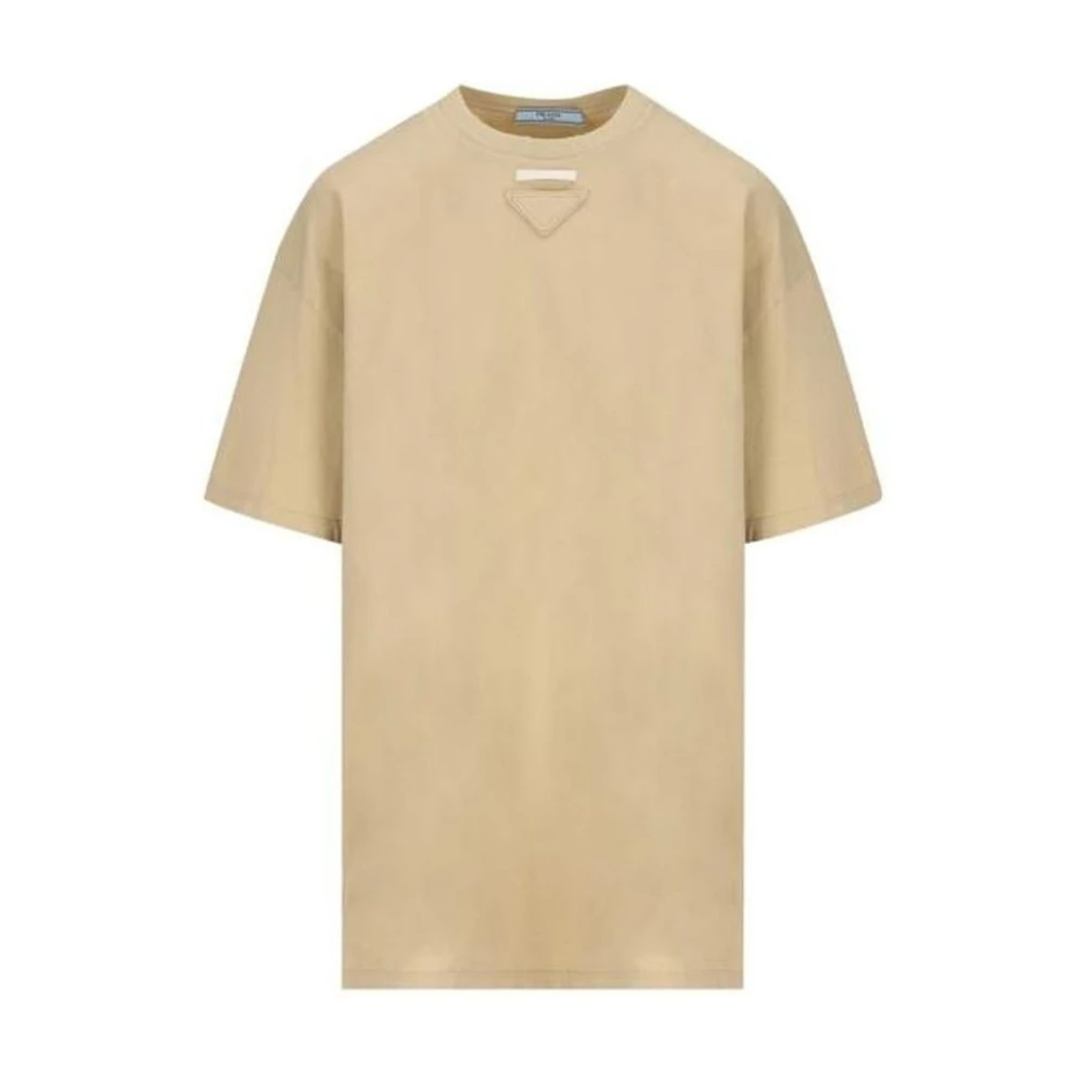 Prada Women's Beige T-Shirts, M, Cotton Patch T-Shirt