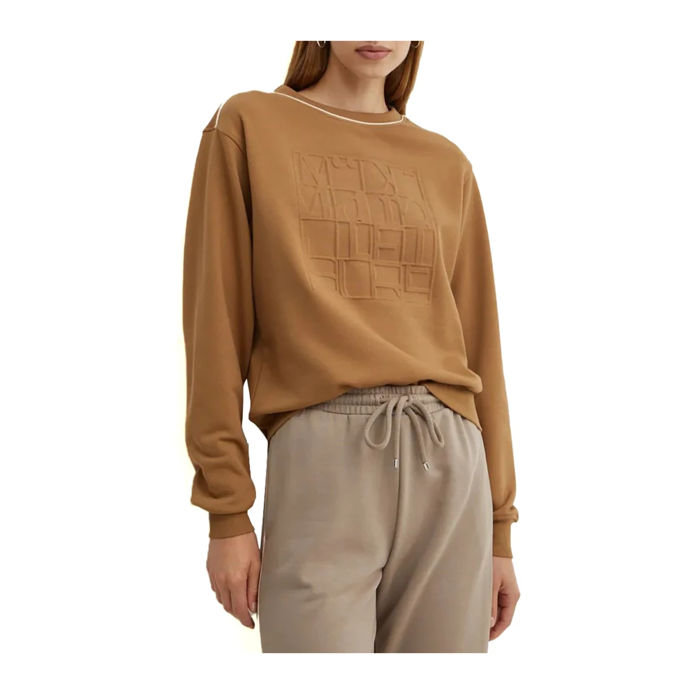 Max Mara Katoenen Jersey Sweater met Ribdetails Brown Dames