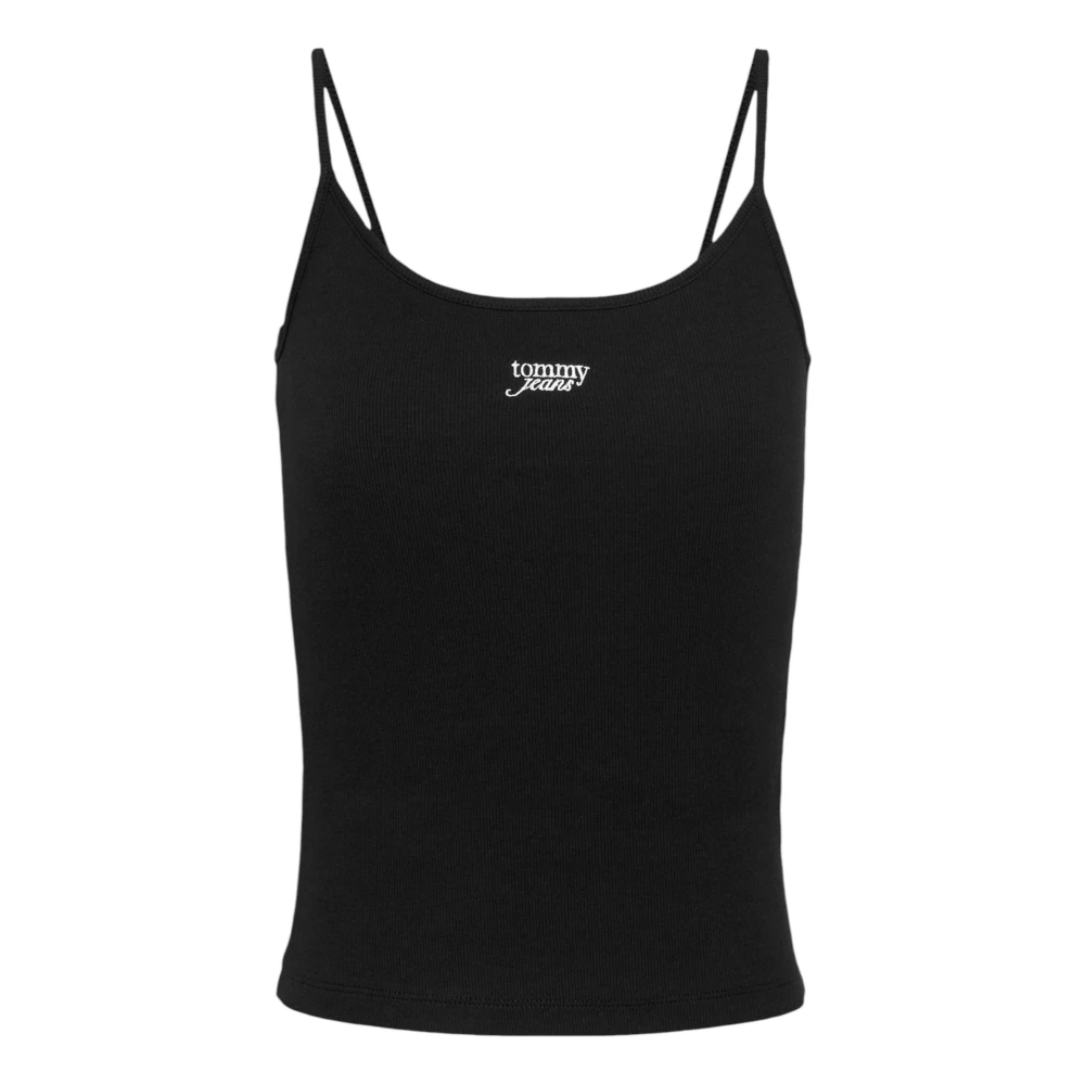 Tommy Jeans Zwarte Strappy Effen Ronde Hals Top Black Dames