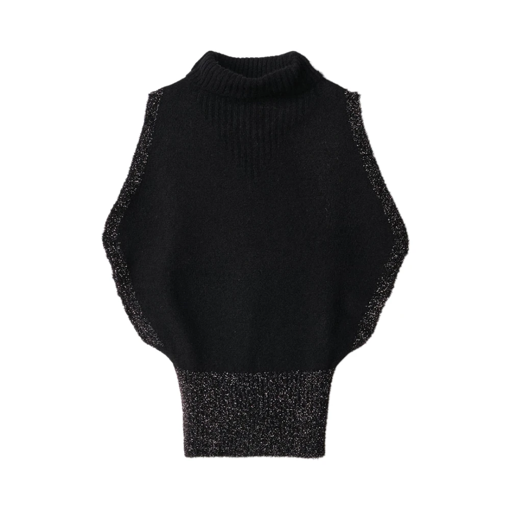 Gaëlle Paris Zwarte Mouwloze Shawl Kraag Jas Black Dames