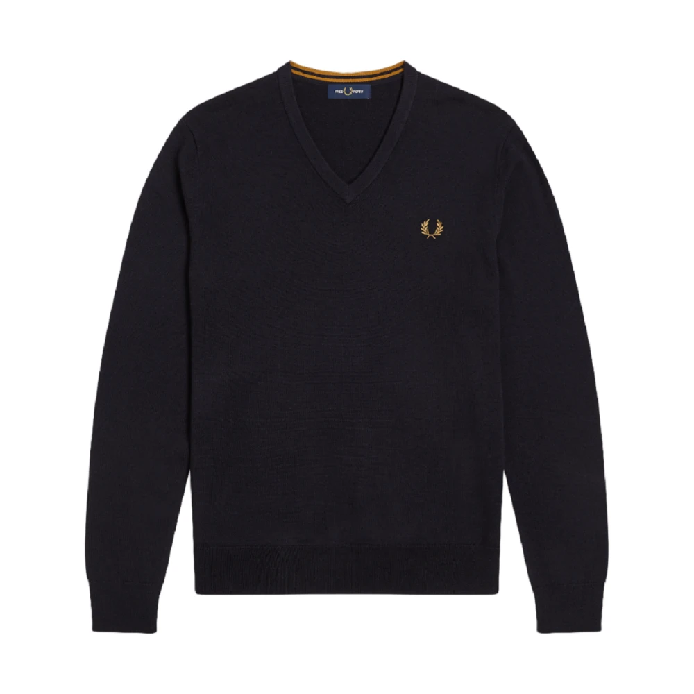 Fred Perry Men's Blue V-Neck Knitwear, S, Merino V-Neck Jumper