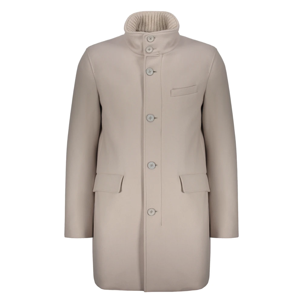 Herno Wollen jas met geribbelde kraag Beige Heren