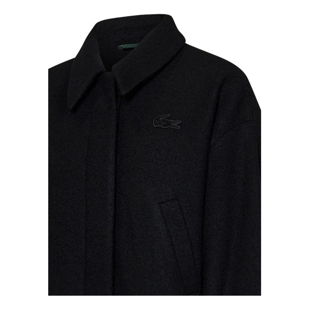 Lacoste Zwarte wollen jas Oversized pasvorm Black Dames