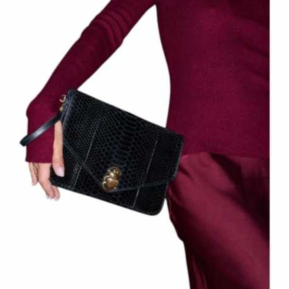 Claris Virot Zwarte Python Alicia Clutch Tas Black Dames