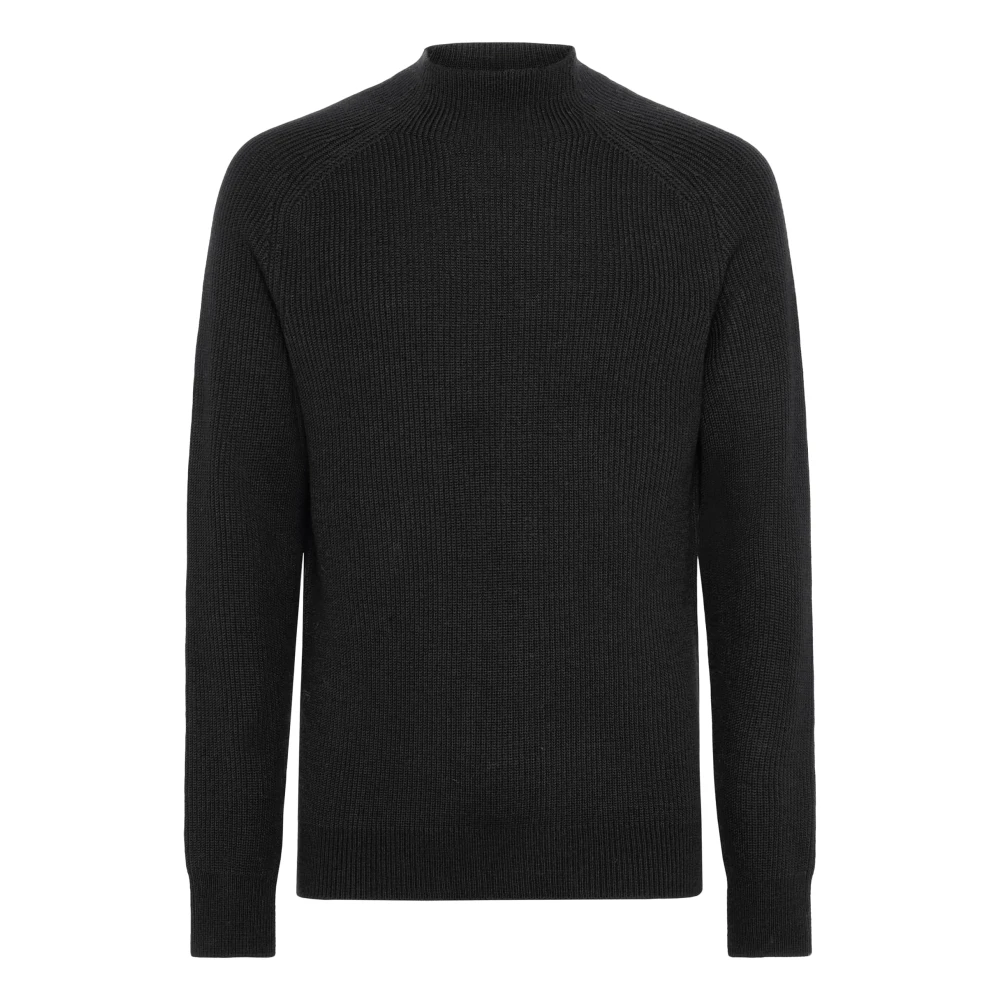 Boggi Milano Merino wollen mock polo neck trui Black Heren