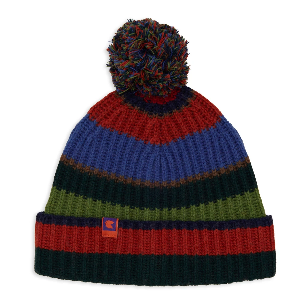 Gallo Groene Wol Kasjmier Beanie met Strepen Multicolor Unisex
