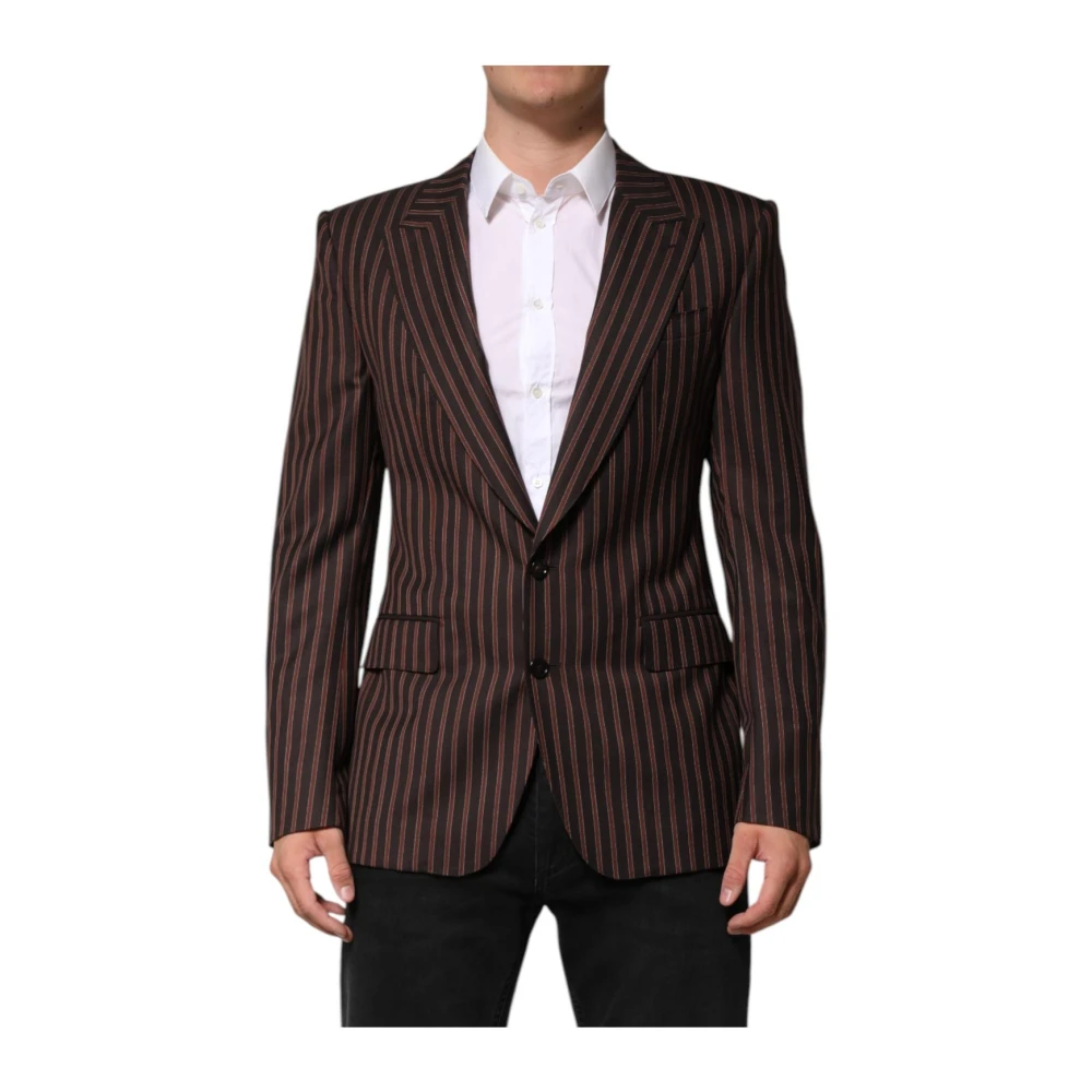 Dolce & Gabbana Men's Brown Striped Wool Blazer With Silk Lining - Blazers - L - Jackets